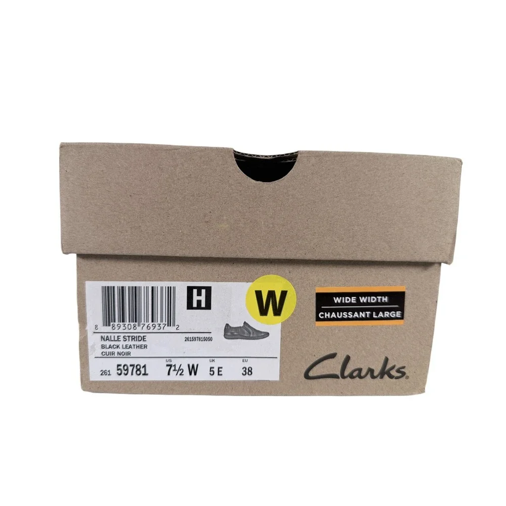Clarks‎ Nalle Stride Black leather slip on sneakers flat work casual shoes 7.5W